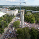 Protesters in front of parliament.
